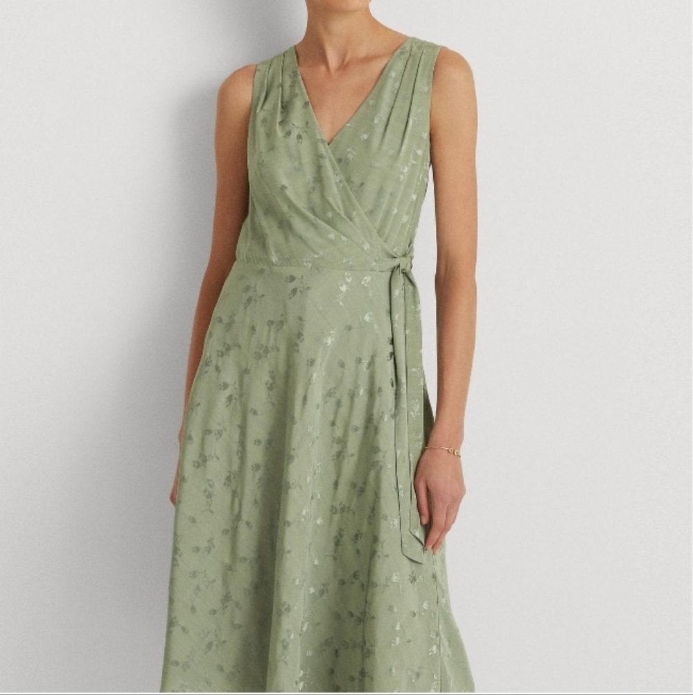 Lauren Ralph Lauren Floral Wrap Jacquard MidinDress Size 12